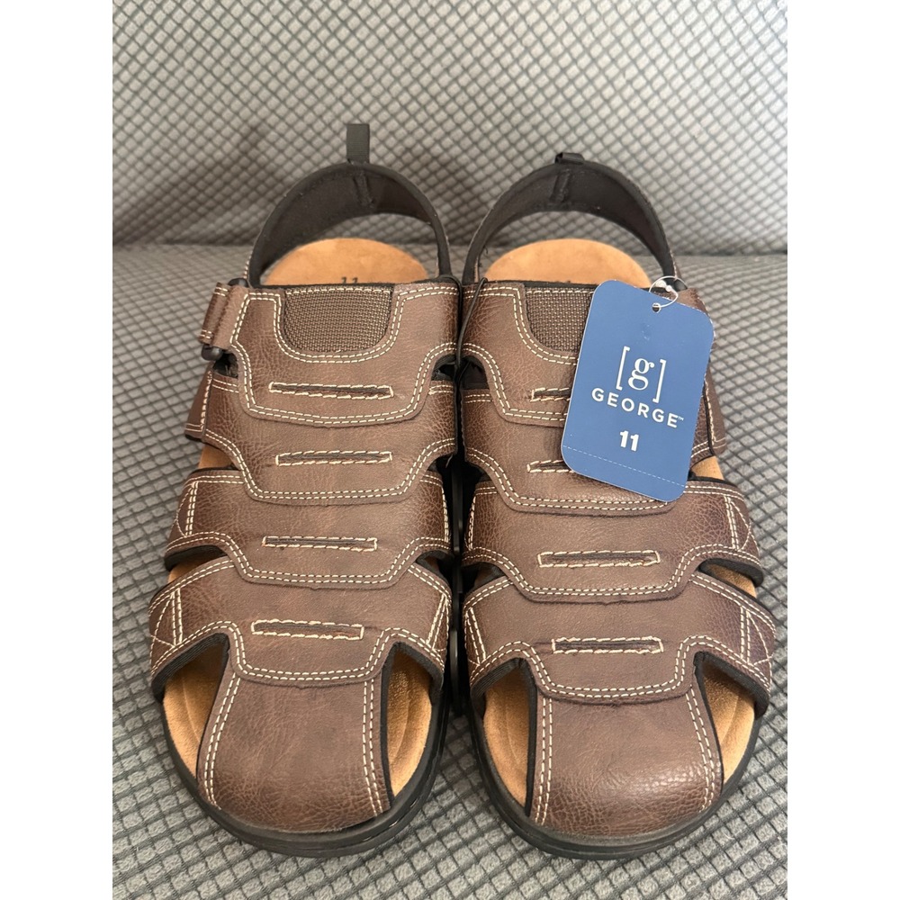 George Mens Brown Fisherman Sandals Size 11 Closed Toe Casual Comfort Shoes NEW